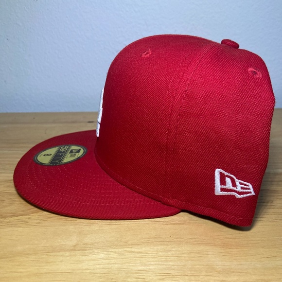 New Era Red Los Angeles Dodgers Hat / Scarlet Basic 59FIFTY Fitted - Picture 2 of 6